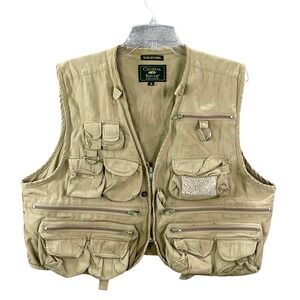 Crystal River Fishing Vest Mens M Khaki‎ Tan Multi Pocket Utility Fly Fishing